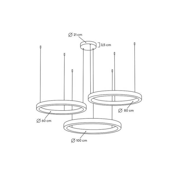 Lampa wisząca RING 60 + 80 + 100 złota na jednej podsufitce